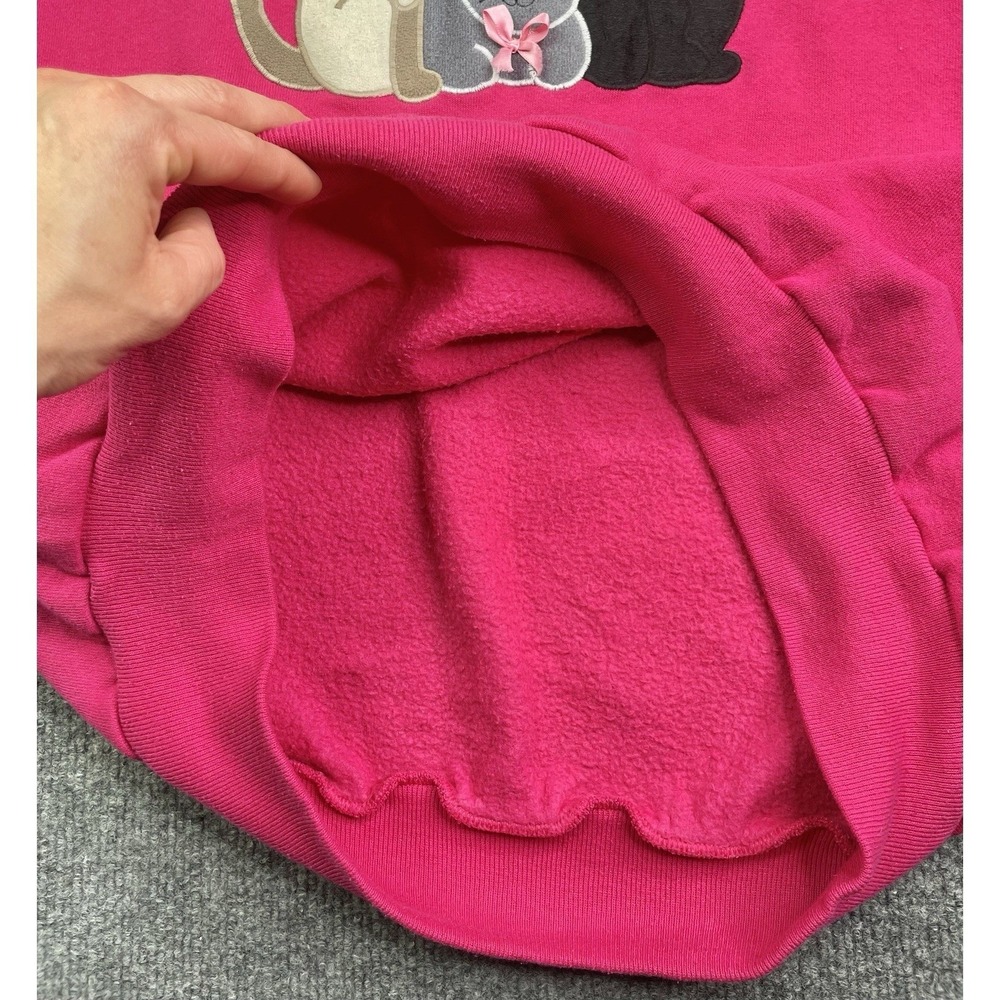Vintage 90's Jerzees Sweatshirt Women's L Cats Pullover Pink Collared - Picture 9 of 9
